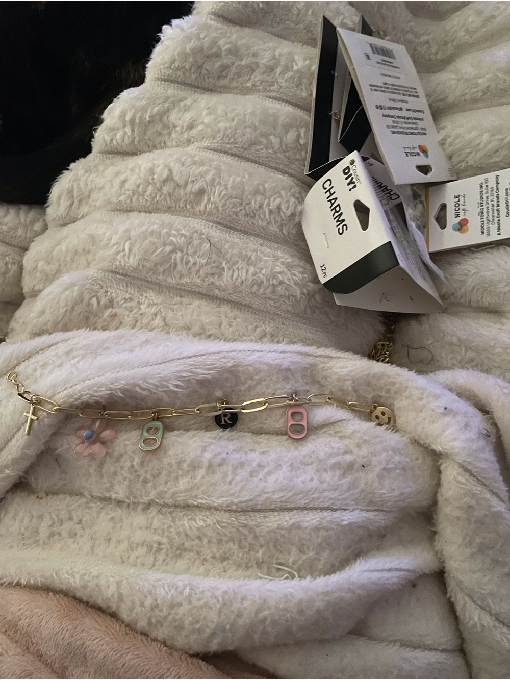 Nicole Gold-Tone Charm Bracelet with Pastel Pink & Mint Accents